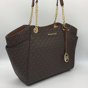 MICHAEL KORS LG CHAIN SHLDR TOTE BROWN 35F…